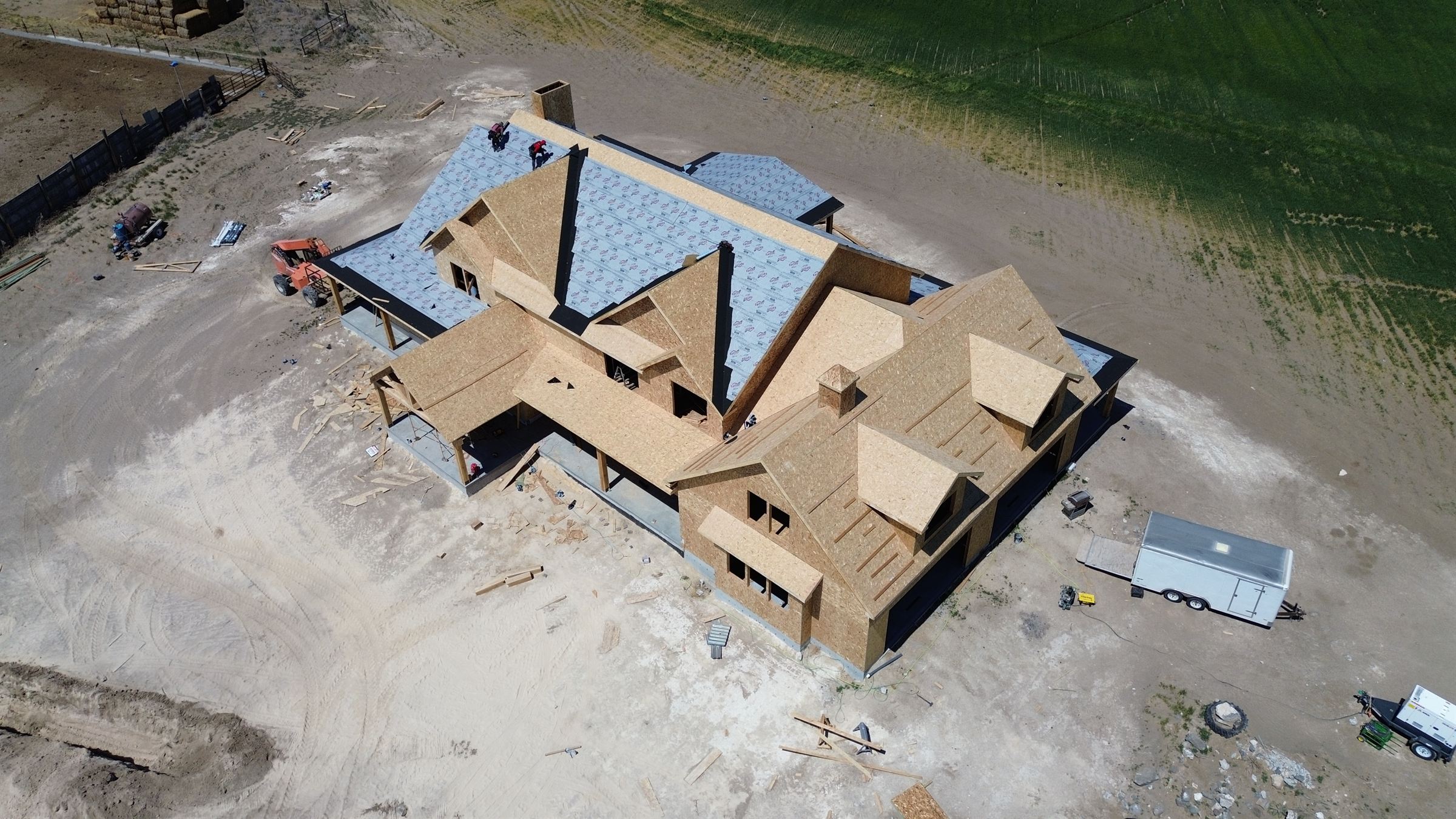 Aerial view of a new construction build by Hometown Roofing & Construction
